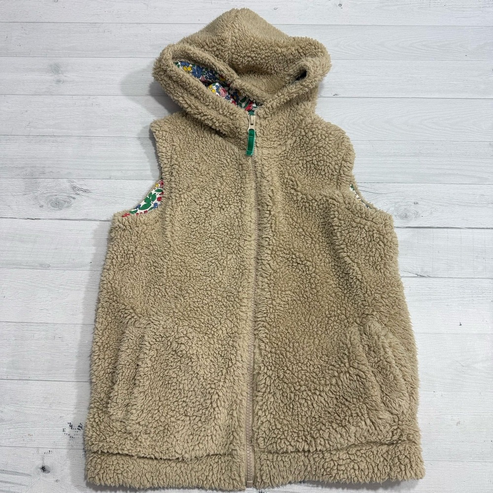 Mini Boden girls Sherpa hooded vest tan girls size 11/12